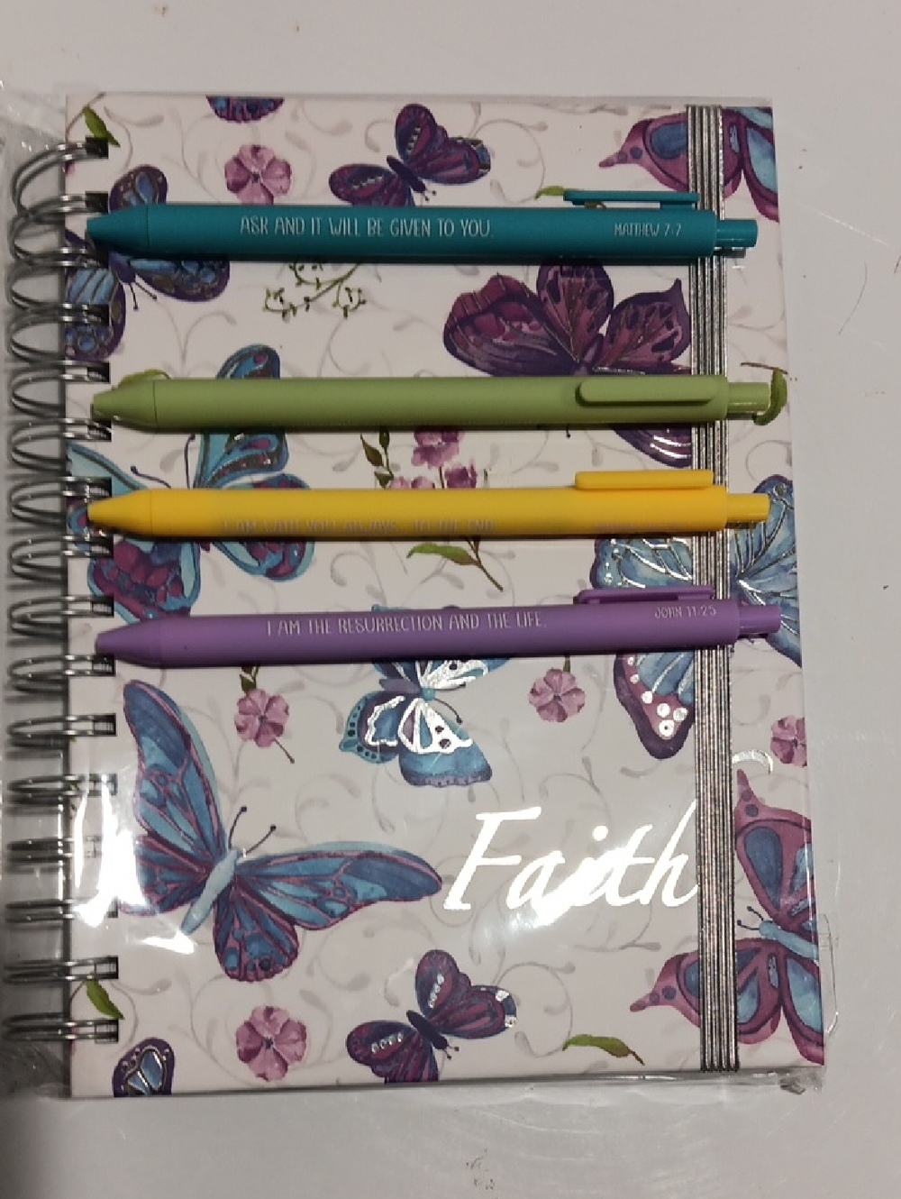Faith Butterfly Spiral Notebook with Assorted Color Pens